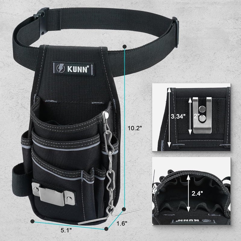 KUNN Electrician Tool Pouch with Belt Clip - 7-Pocket Lightweight Small Tool Belt Pouches for Carpenters, Technicians, HVAC - Heavy Duty Multi-Pocket Organizer for Construction, Maintenance, DIY Tools - Image 4